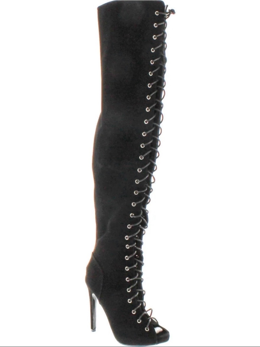 Black Lace-Up Over-The-Knee Stiletto Boots